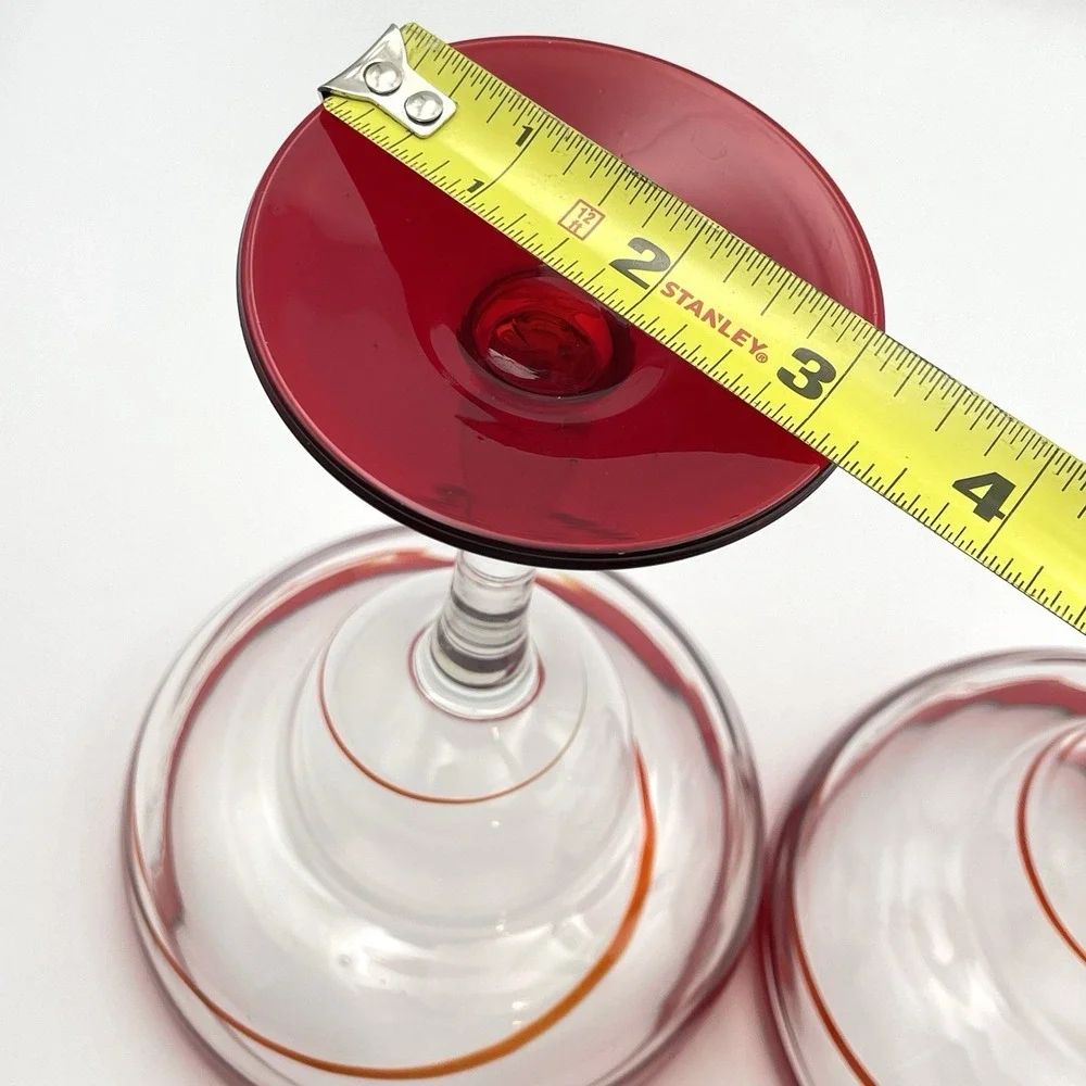 Pair Hand Blown Red Swirl Margarita Glasses 8
